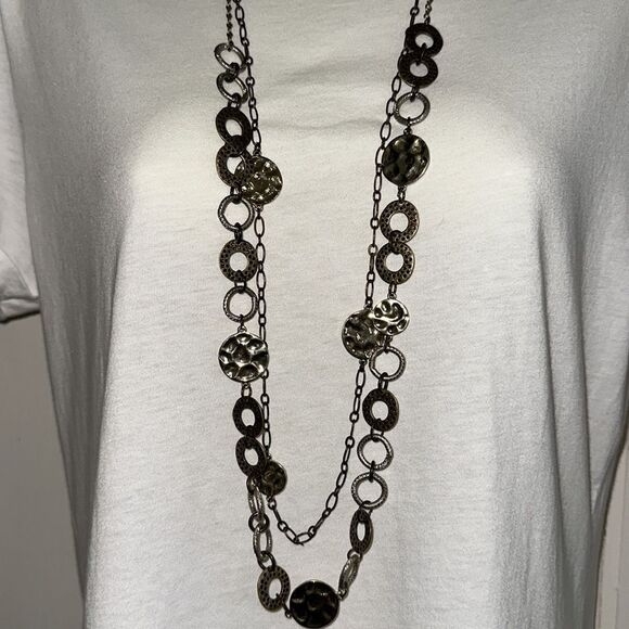 Chico’s long gold tone, bronze & silver double strand necklace - Picture 2 of 4